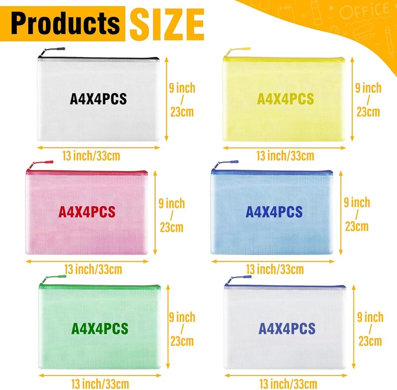 YOPCDJ 12pcs Large A4 Mesh Zipper Pouch File Bags Reusable Zippered Pouches for Organizing Classroom, Board Game Storage, Puzzle Bags - Image 2